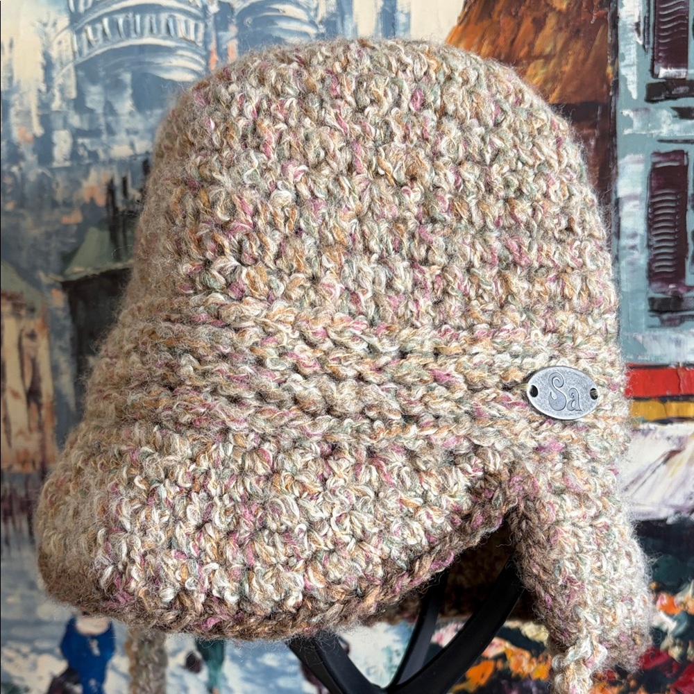 New Shred Alert Cozy Knit Nice Yarn Muted Grays Pinks Creams Hat - Multicolor